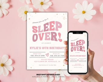 Editable Sleep Over Invitation, Slumber Party birthday, Pajama party, Instant Download