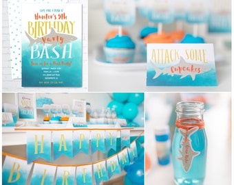 Watercolor Shark Ombre Invite + Printable Set (DIY printable)