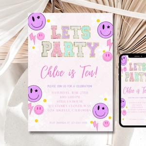 Stoney Clover Inspired Party Invitation, Patch Letter Invitation, Girl Birthday Party Invitation 5x7, Text/Email Template, Instant Download