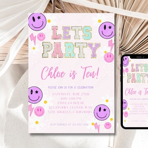 Stoney Clover Inspired Party Invitation, Patch Letter Invitation, Girl Birthday Party Invitation 5x7, Text/Email Template, Instant Download image 1