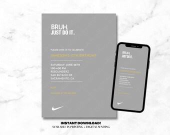 Editable Nike Inspired Birthday Invitation, Boy Birthday, Sport Party