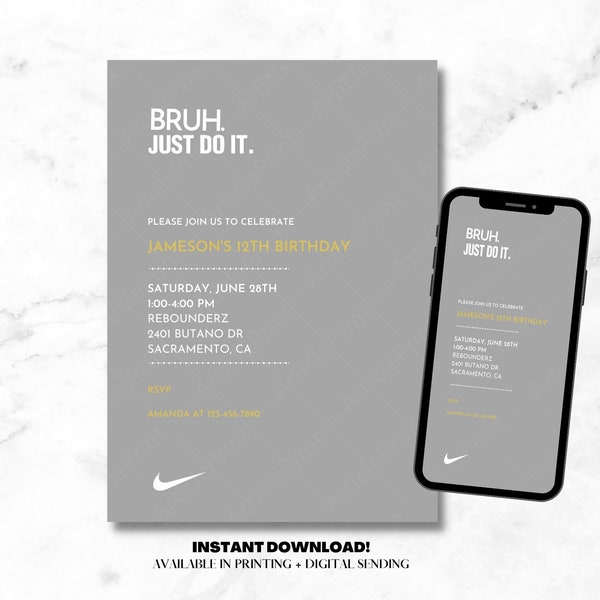 Editable Nike Inspired Birthday Invitation, Boy Birthday, Sport Party