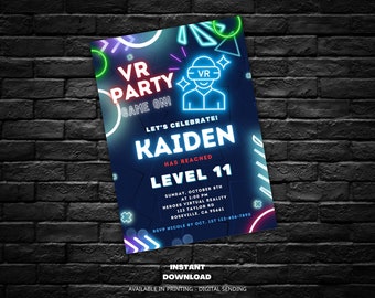 Editable Video Game Party Invitation, Printable VR Birthday Invite, Glow Invite Template, Gaming, VR Game Party, Boy Party, Instant Download