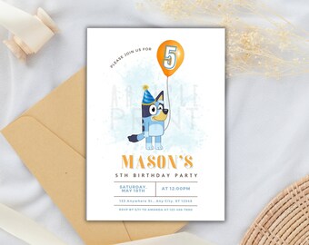 Editable Bluey Birthday Invitation, Cartoon Theme Birthday , Editable Boys Blue Invitation Template, Birthday Invitation, Instant Download