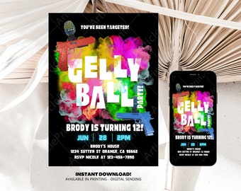 Editable  Gellyball or Paintball Birthday Invitation, Boy Birthday Party, Paintball Party, Paintball Birthday, Evite sending or PRINT TODAY!