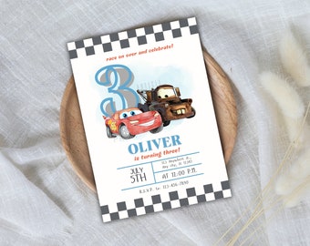 Editable Lightning McQueen and Mater Invitation, Cars Birthday Invitation, Lightning McQueen, Boy Birthday,Personalized,Instant Download