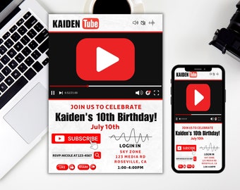 Editable Youtube Invitation, Social Media Party, YouTube Birthday Party, Social Media Invitations, Influencer party, Instant Download