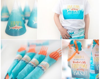 Watercolor Shark Ombre Invite + Printable Set (DIY printable)