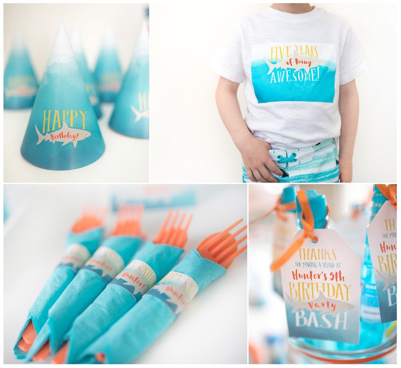 Watercolor Shark Ombre Invite  Printable Set DIY printable image 6