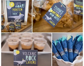 Let's Roar! T-Rex Dinosaur Party Printables Boy Birthday Party Blue, Mint, Lime Green Grey