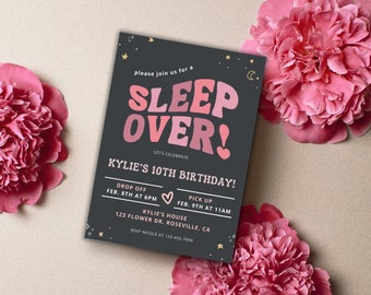 Editable Sleep Over Invitation, Slumber Party birthday, Pajama party, Instant Download