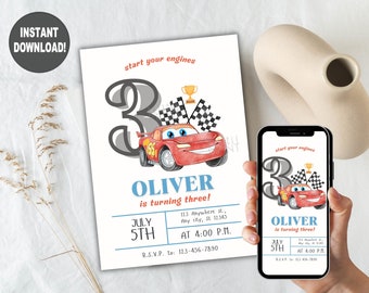 Editable Lightning McQueen Invitation, Cars Birthday Invitation, Lightning McQueen, Boy Birthday,Personalized Digital,Instant Download