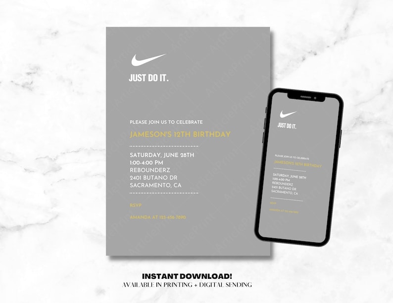 Editable Nike Inspired Birthday Invitation Air Jordan Party Etsy