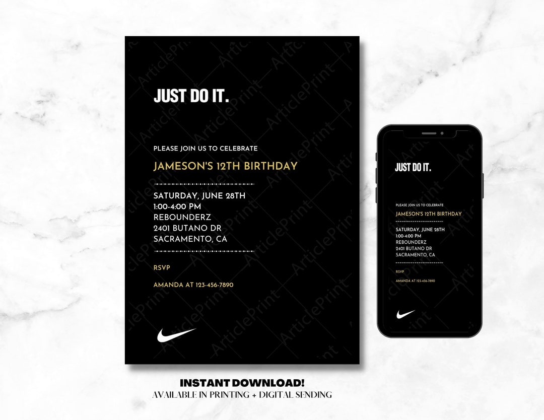 Editable Nike Inspired Invitation Sneaker Birthday Party Boy Etsy