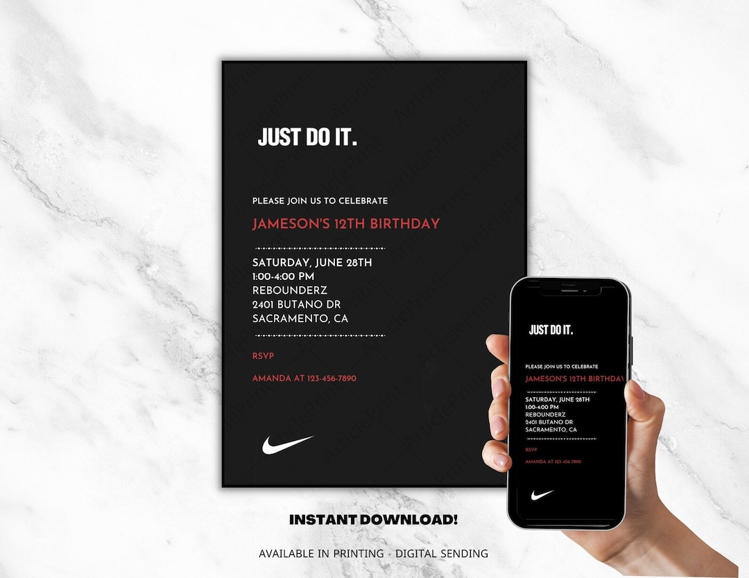 Editable Nike Inspired Invitation, Sneaker Birthday Party, Boy Birthday Party, Instant Download