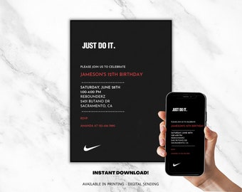 Editable Nike Inspired Invitation, Sneaker Birthday Party, Boy Birthday Party, Instant Download, Evite Sending or Print Today