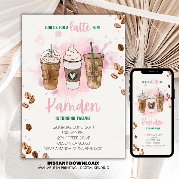 Coffee Birthday Invitation, Latte of Fun, Frappe Birthday, Coffee Invitation, Coffee Theme, Coffee Party, Editable Invitation