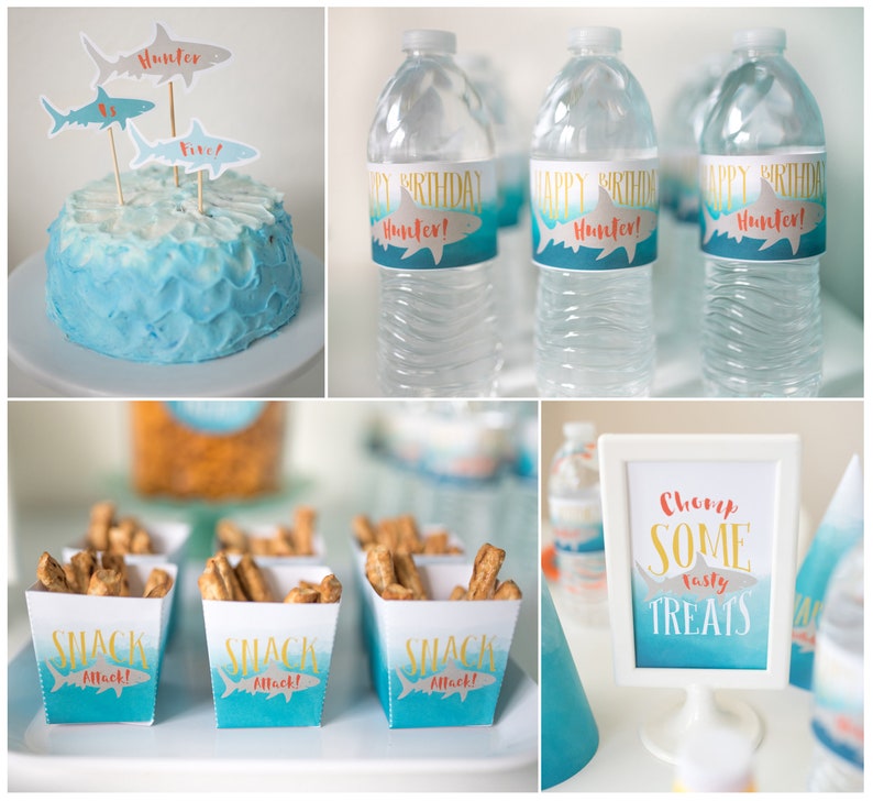 Watercolor Shark Ombre Invite  Printable Set DIY printable image 4