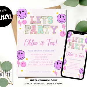 Stoney Clover Inspired Party Invitation, Patch Letter Invitation, Girl Birthday Party Invitation 5x7, Text/Email Template, Instant Download image 2