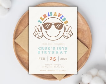 Editable Ten is a Vibe Invitation 5x7 Template, Text/Email Template, Boy Invitation, Trendy Invites