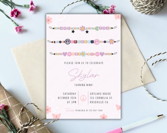 Editable 5x7 Taylor Swift Friendship Bracelet Birthday Invitation, Text/Evite Sending, Eras Birthday, Instant Download