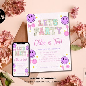 Stoney Clover Inspired Party Invitation, Patch Letter Invitation, Girl Birthday Party Invitation 5x7, Text/Email Template, Instant Download image 3