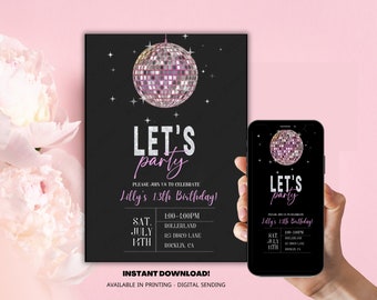Editable Disco Party Invitation, Personalized Invitation, Text/Evite sending, Dance Party, Sweet 16, Taylor Swift, Instant Download