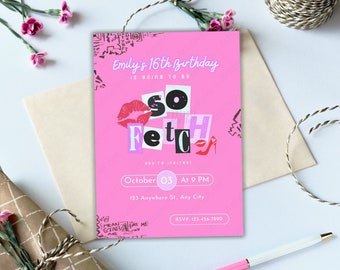 Editable Mean Girl Inspired Birthday Invitation, So Fetch Invitation, Girl Birthday Party, 5x7, Text/Email Template, Instant Download