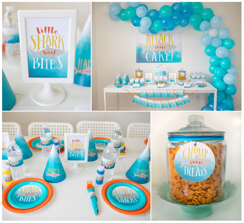 Watercolor Shark Ombre Invite  Printable Set DIY printable image 3