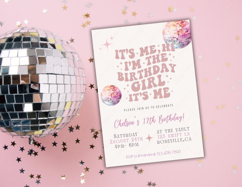 Editable Birthday Invitation, Its me, Hi. Taylor Swift birthday invitation, Era birthday invitation image 1