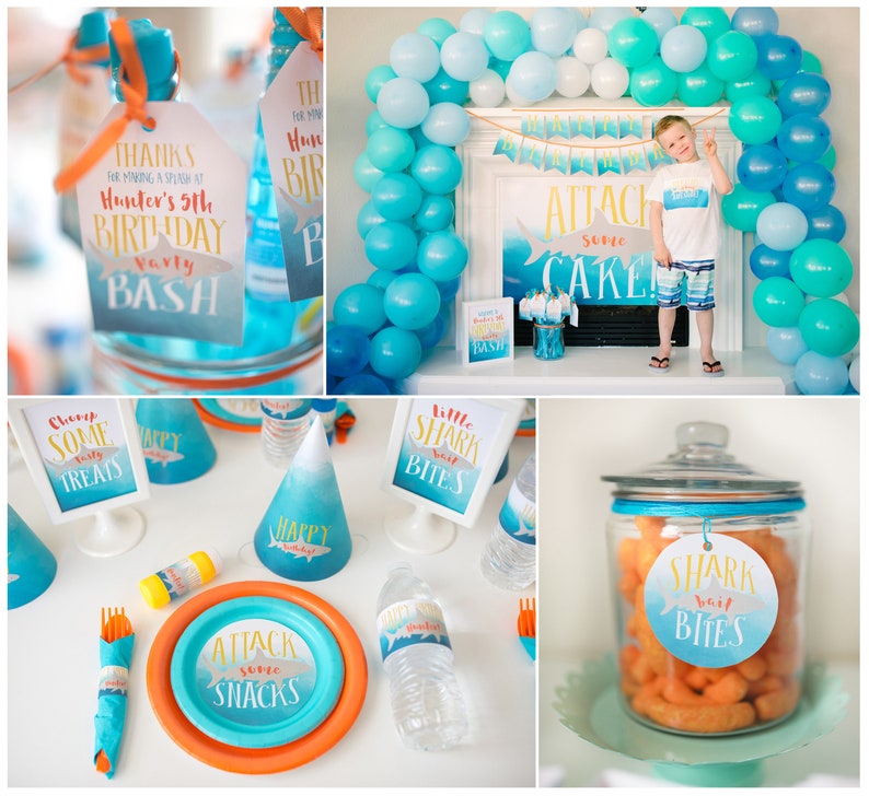 Watercolor Shark Ombre Invite  Printable Set DIY printable image 1