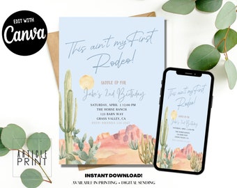 Not My First Rodeo Birthday Invitation, 2nd Birthday Party Invite, Boy Invitation, 5x7 Template, Text/Email Template, Instant Download