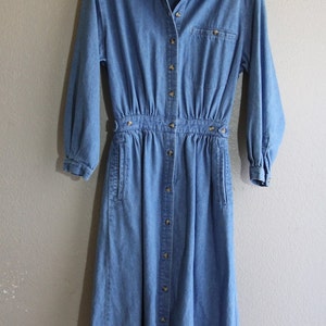 Vintage Blue Denim Long Sleeve Button down Casual Dress- hippie Boho casual chic modern