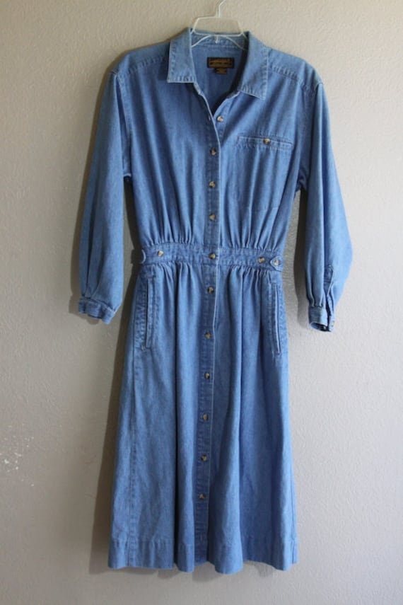 Vintage Blue Denim Long Sleeve Button down Casual 