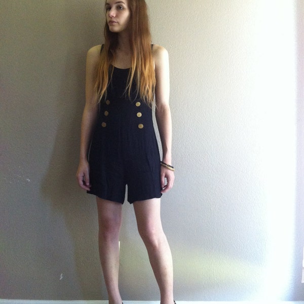 little black vintage romper with gold buttons