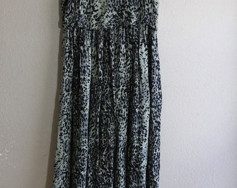 vintage green leopard print maxi dress with beaded fringe- sale