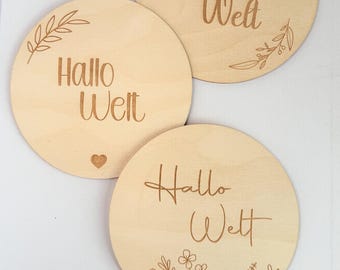 Panneau en bois Hello World avec gravure, naissance, bébé est là, séance photo bébé, cadeau de naissance, séance photo famille, je suis là