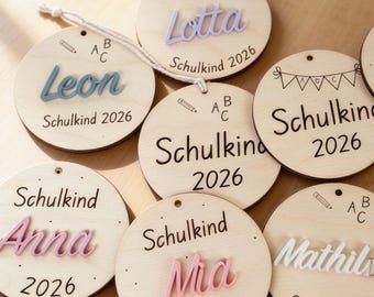 Schultütenanhänger personalisiert | Holz Anhänger mit Name & Affirmation | Schulkind 2026 | Geschenk zur Einschulung | Schultüte aus Holz