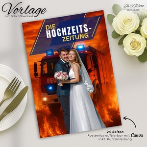 Canva template for wedding newspaper "Blue Light" | Wedding magazine | Wedding program | Wedding booklet | Wedding journal | Wedding Magazine