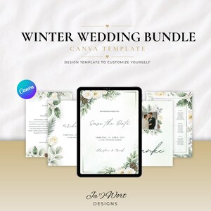 Canva Bundle "Winter-Wedding" | Save-the-Date | Invitation Cards | Menu | Wedding-Program | Seating-Plan | Table Cards | Templates