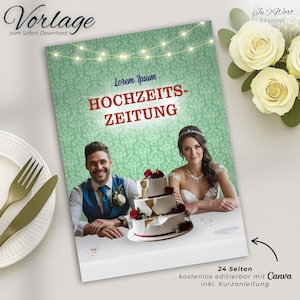 Canva template for a wedding newspaper with a "Crime" theme | Wedding magazine | Wedding program | Wedding booklet | Wedding journal | Wedding Magazine