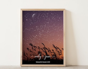 Custom Star Map, Constellation Map, Personalized Night Sky Poster, Anniversary Gift, Wedding Gift, Engagement Gift, 1st Anniversary Gift