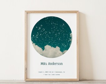 Custom Baby Star Map Print: Newborn Gift, Nursery Wall Art (Digital Option)