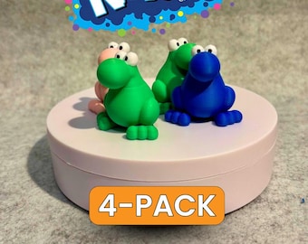 3D Printed Frog Figurines – 4 Pack Kawaii Frog Desk Decor & Collectible Set