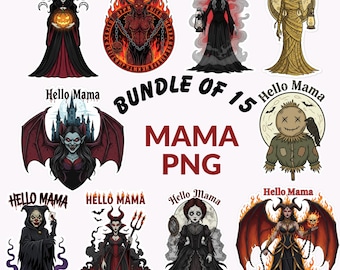 Horror Halloween Character hello MAMA Family PNG Bundle, Halloween Killer Mama, Halloween Mama Clipart Design png, 15 PNG Horror Mama Bundle