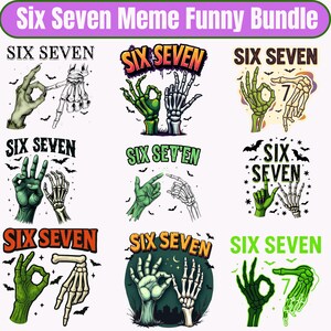 Six Seven 6 7 Meme Funny Witch Skeleton Hands Png, Funny Halloween Bones Clipart, Spooky Season Sublimation Design, Retro Halloween Png