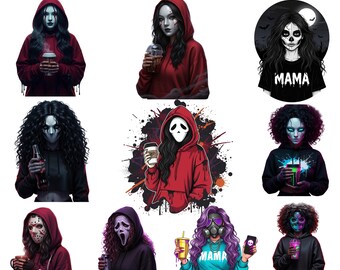 Horror Halloween Character MAMA Family PNG Bundle, Spooky Season Png, Retro Halloween Png, Halloween Png, Halloween Shirt Sublimation Design