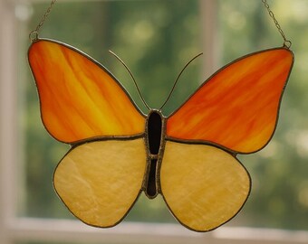 Butterfly Glass Suncatcher, Handmade Stained Glass Butterfly Window Hanging, Handmade Color Butterfly Decor, Butterfly Lover Gifts
