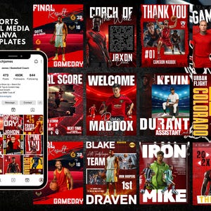 Sports Social Media Canva Templates Editable Instagram Bundle Customizable Posts for Social Media Manager, Coaches Teams and Marketing