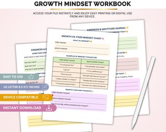 Cuaderno de trabajo para la mentalidad de crecimiento: diario de superación personal / Ejercicios de pensamiento positivo / Guía imprimible de desarrollo personal y motivación